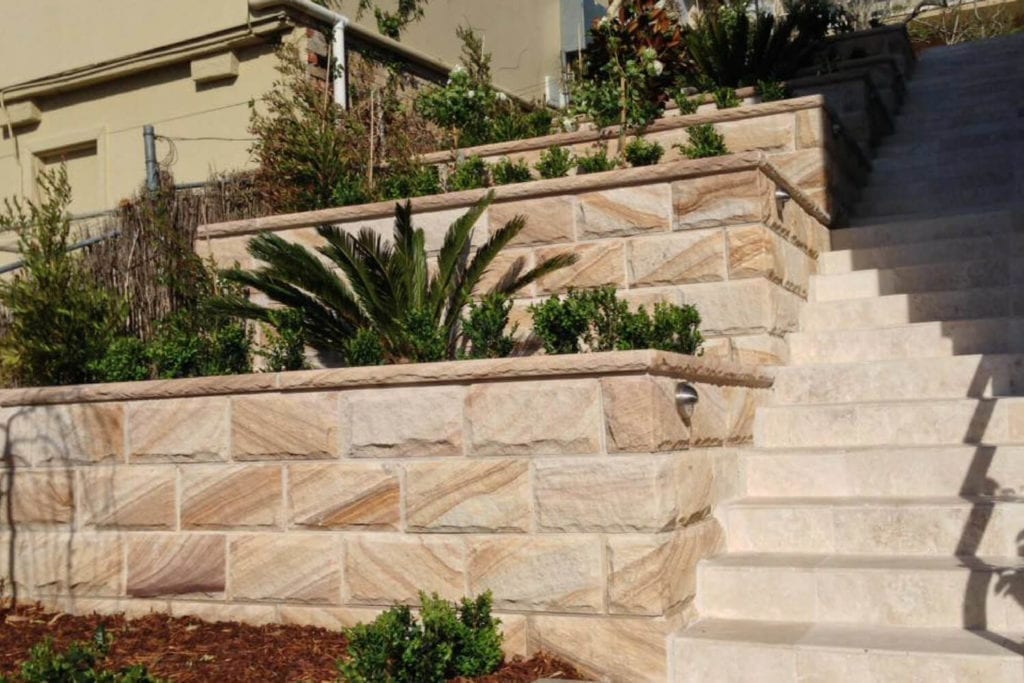sandstone steps and wall